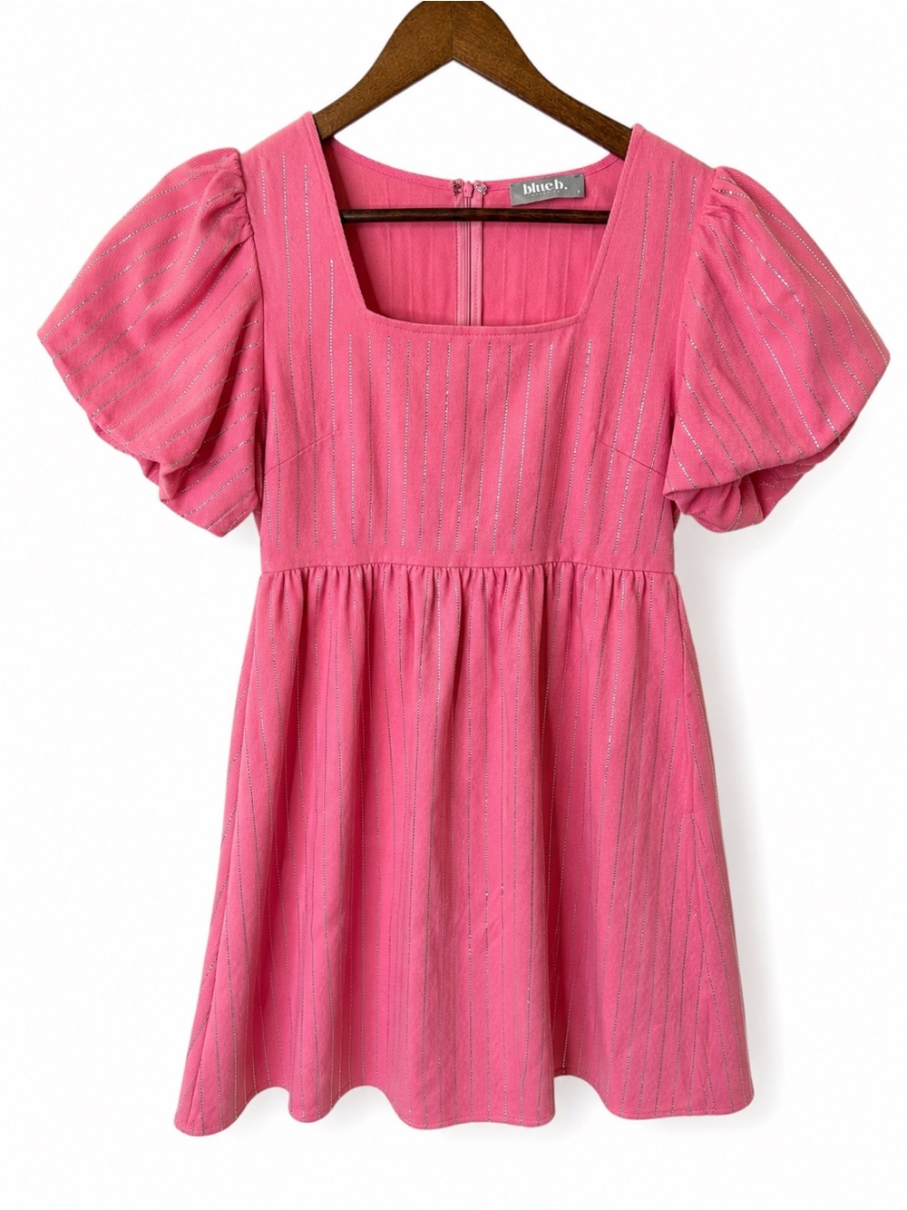 Blue B Collection Pink Rhinestone Puff Sleeve Babydoll Dress Size M Barbicore